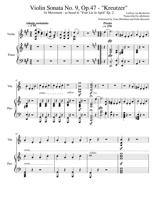 "Kreutzer" Sonata, 1st Movement (Your Lie in April Version)