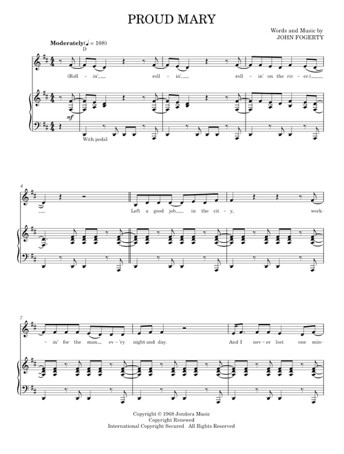 Proud Mary - Creedence Clearwater Revival, Glee TV Series, Glee Cast (Piano Vocal)