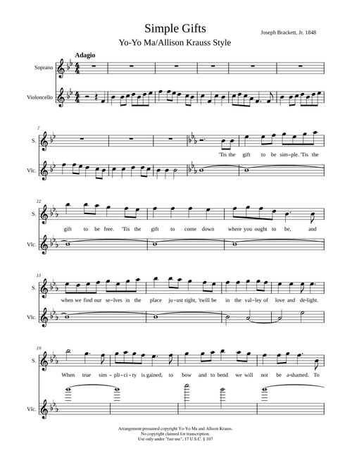 Simple Gifts – Joseph Brackett Simple Gifts duet Eli-Marla