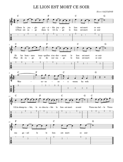 Le Lion Est Mort Ce Soir (paroles, accords et tablatures) – Henri Salvador