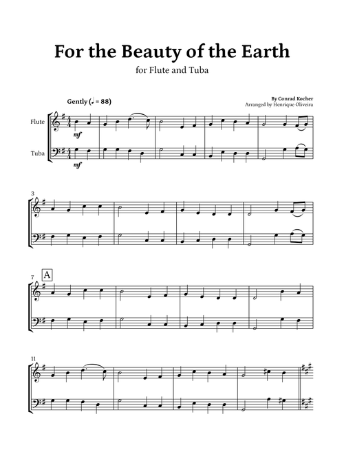 For the Beauty of the Earth (for Flute and Tuba) - Easter Hymn (Arr. Henrique Oliveira) - Conrad Kocher (Instrumental Duet)