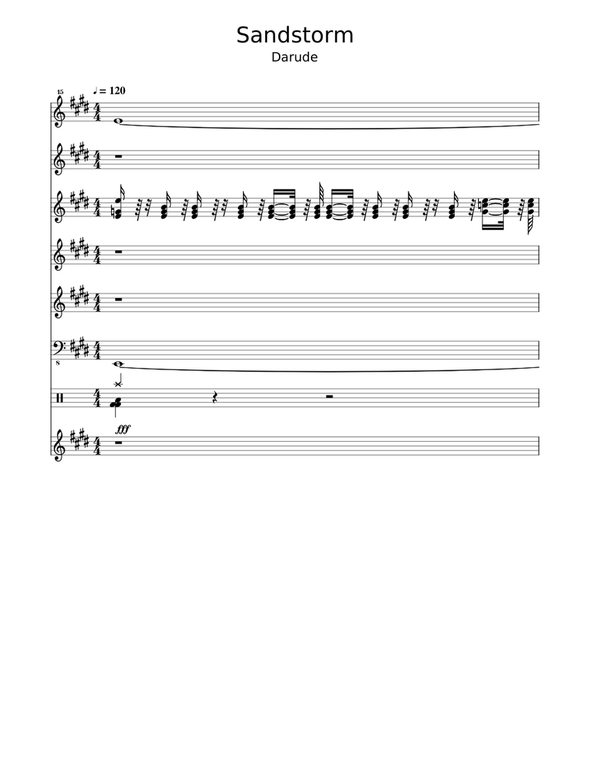 Sandstorm Darude Sheet music for Piano, Strings group, Synthesizer
