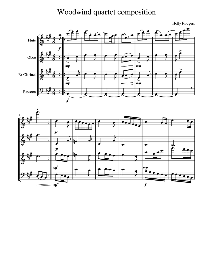 Completed woodwind quartet composition Sheet music for Flute Oboe Clarinet in b flat Bassoon Woodwind Quartet Musescore