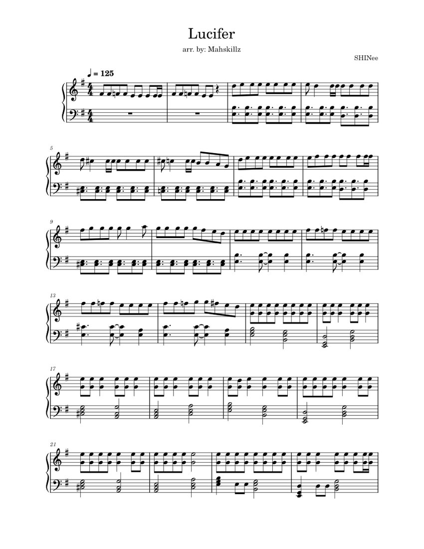 Tab Lucifer Lucifer – SHINee (샤이니) Sheet Music for Piano (Solo) | MuseScore.com