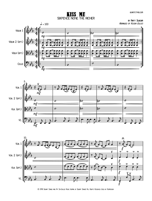 Kiss Me (Arr. Alison Gillies) - Sixpence None The Richer (String Ensemble)