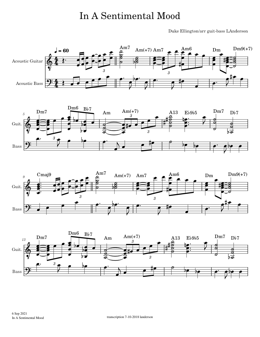 Sentimental Riff In A Sentimental Mood – Duke Ellington Sheet music for Guitar, Bass ...