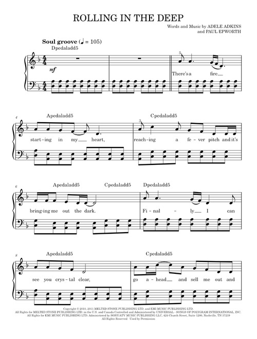 Rolling In The Deep - Adele (Easy Piano)