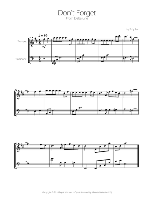 Don't Forget (Arr. Ygor Nunes Silva) - Toby Fox (Instrumental Duet)