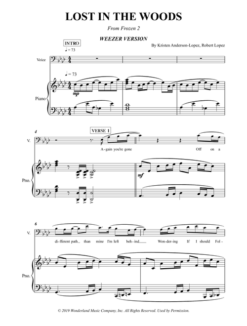 Lost In The Woods (Arr. Chloé Sposito) - Robert Lopez, Kristen Anderson-Lopez (Piano Vocal)