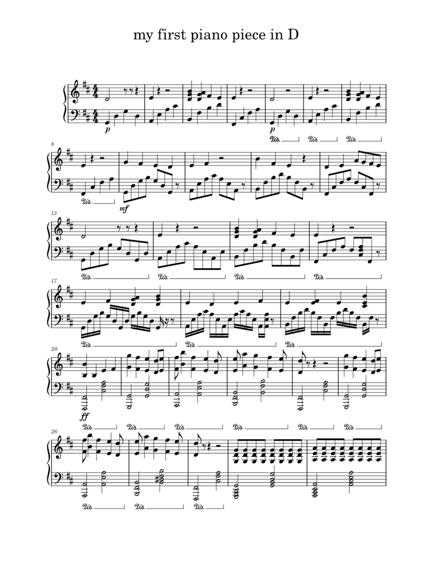 my first piano piece in d Sheet music for Piano (Solo) | Musescore.com