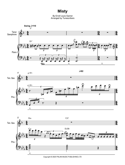 Misty (Arr. Tunescribers) - Erroll Louis Garner (Saxophone Solo)