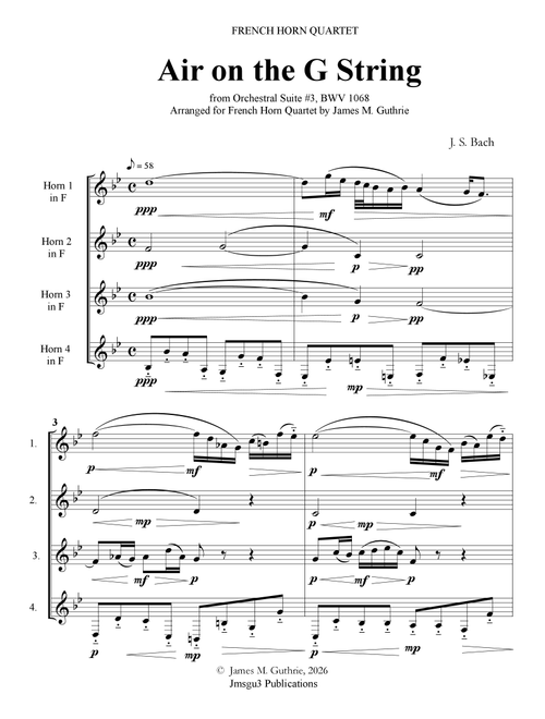 J. S. Bach: Air on the G String for French Horn Quartet (Arr. James M. Guthrie) - J S Bach (Brass Ensemble)