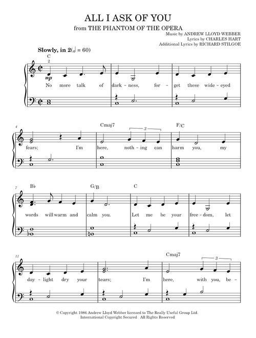 All I Ask Of You (from The Phantom Of The Opera) - Andrew Lloyd Webber, The Phantom Of The Opera Mus (Easy Piano)