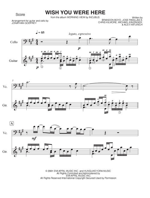 Wish You Were Here (Arr. Jonathan Godfrey) - Incubus (Instrumental Duet)