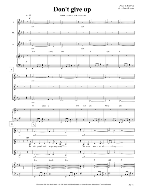Don't Give Up (Arr. Jetse Bremer) - Peter Gabriel And Kate Bush (Choral, SSA)