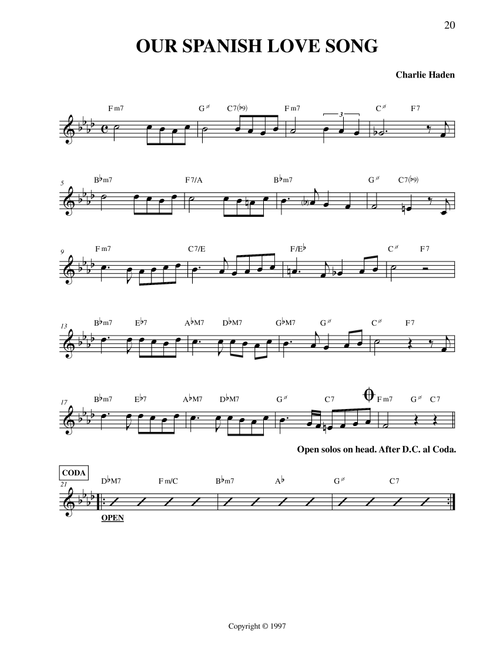 Our Spanish Love Song (Arr. Luca Aletta) - Charlie Haden (Lead Sheet - Fake Book)