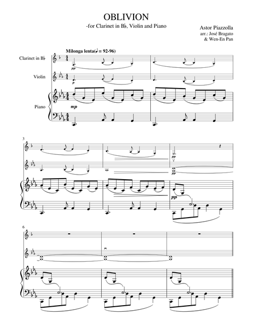 OBLIVION for Clarinet in B Violin and Piano