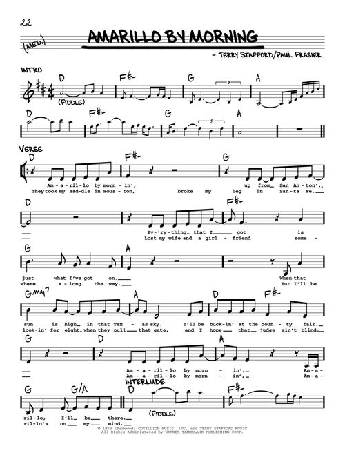 Amarillo By Morning - George Strait, Terry Stafford (Real Book - Melody-Chords-Lyrics)