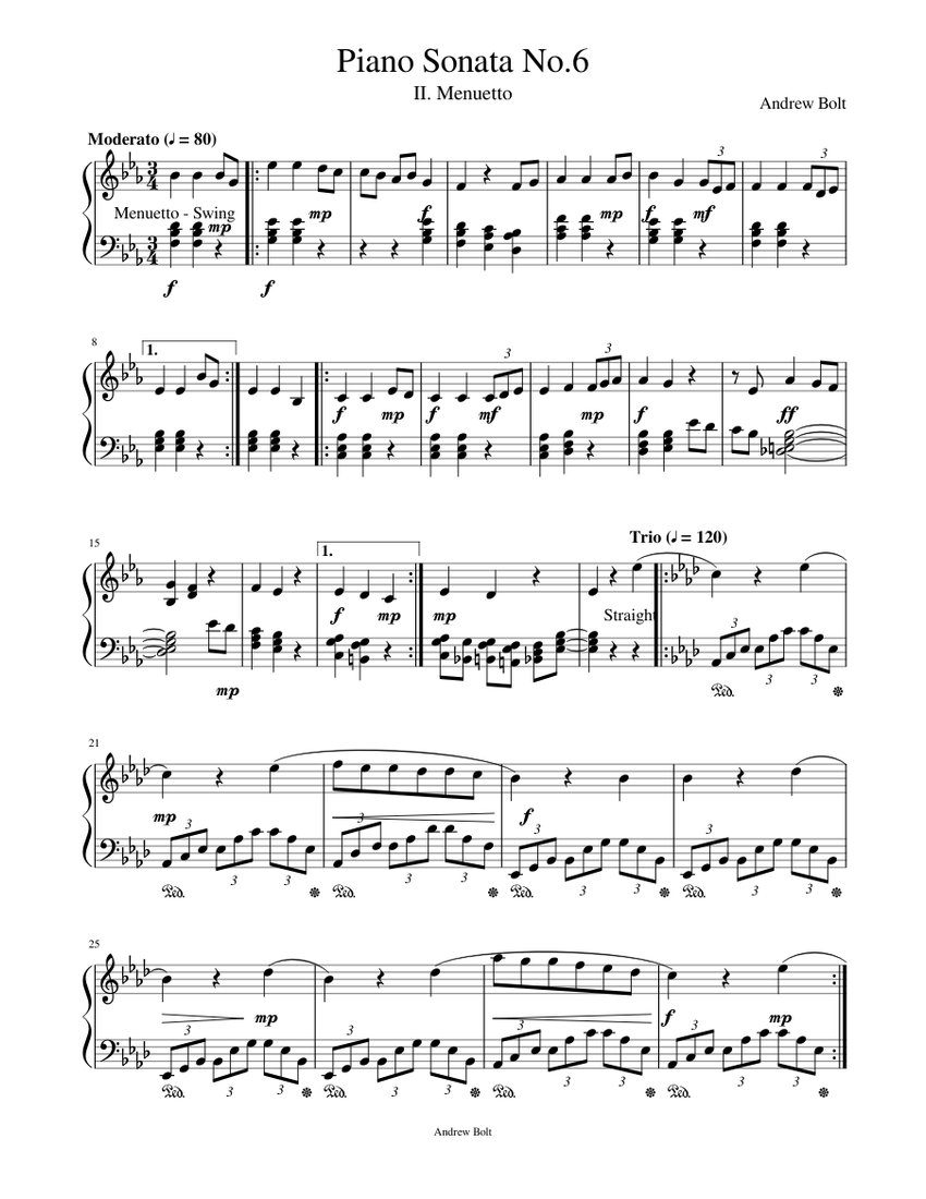 Piano Sonata No.6 - II. Menuetto Sheet Music for Piano (Solo) easy ...