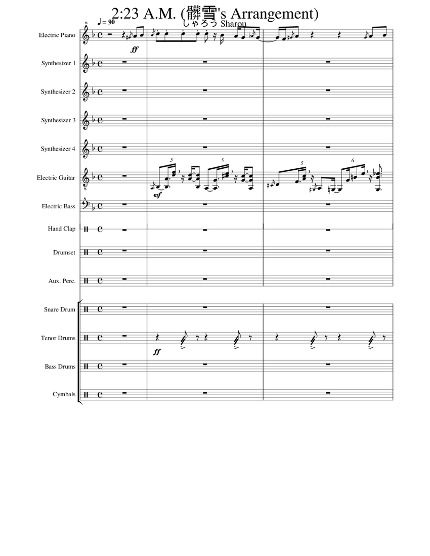 FREE BGM "2:23 AM" by しゃろう (Arranged by 髒雪) @DOVA-SYNDROME Sheet Music ...