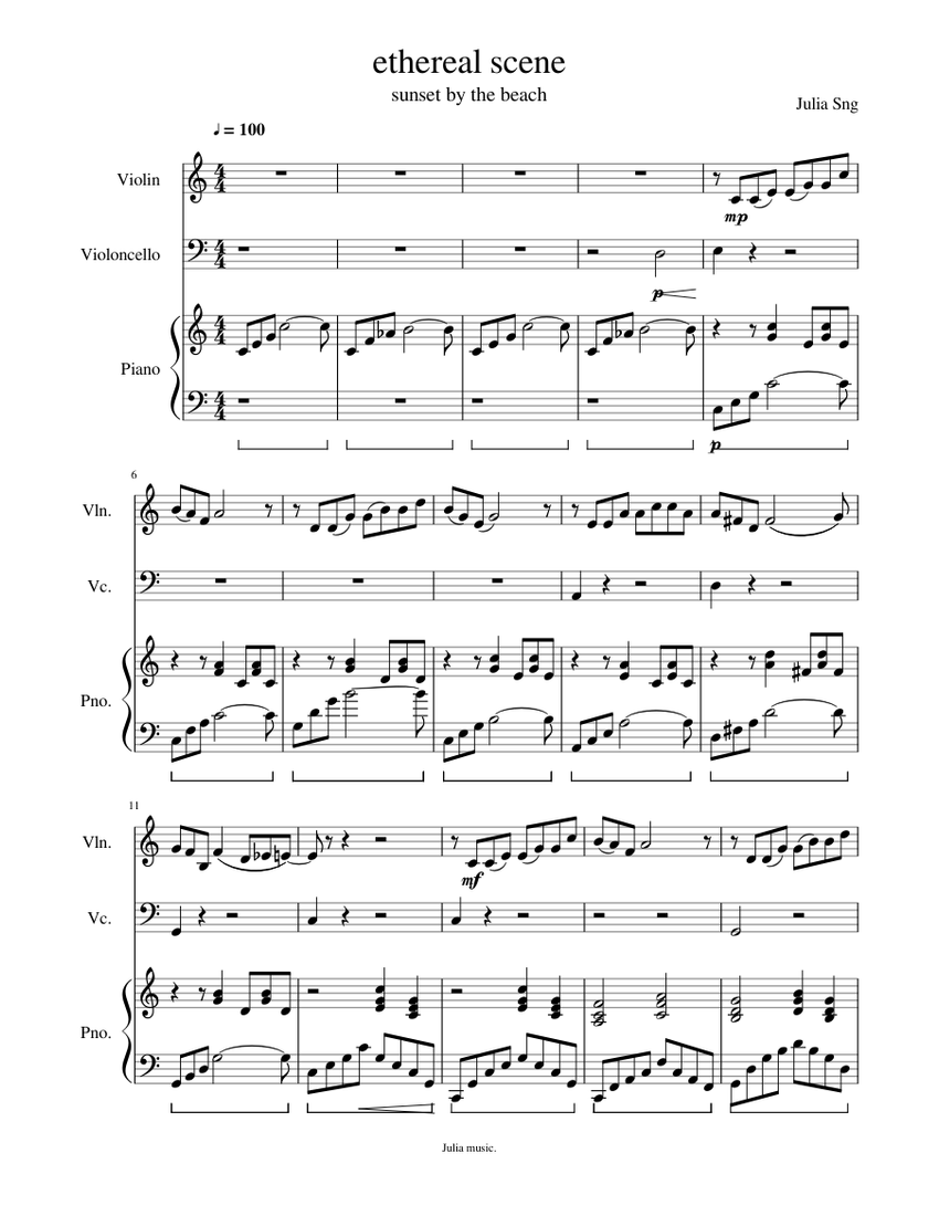 ethereal scene Sheet music for Piano, Violin, Cello (Mixed Trio