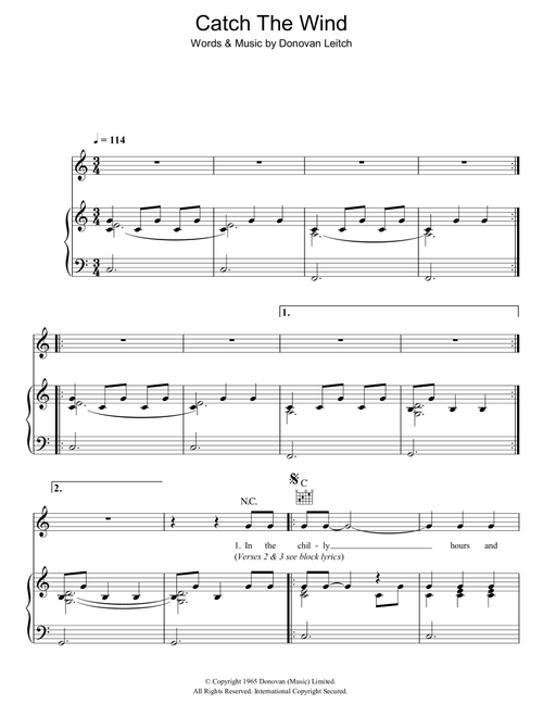 Catch The Wind - Donovan (Piano-Vocal-Guitar)