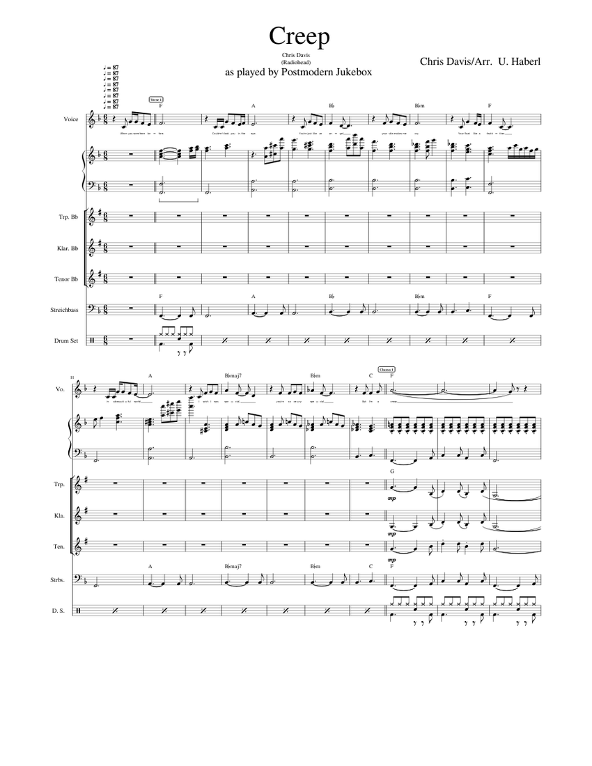 Creep Postmodern Jukebox Sheet music for in bflat