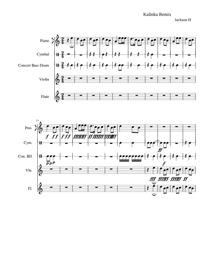 Kalinka Sheet music for Piano, Flute, Crash, Violin & more instruments