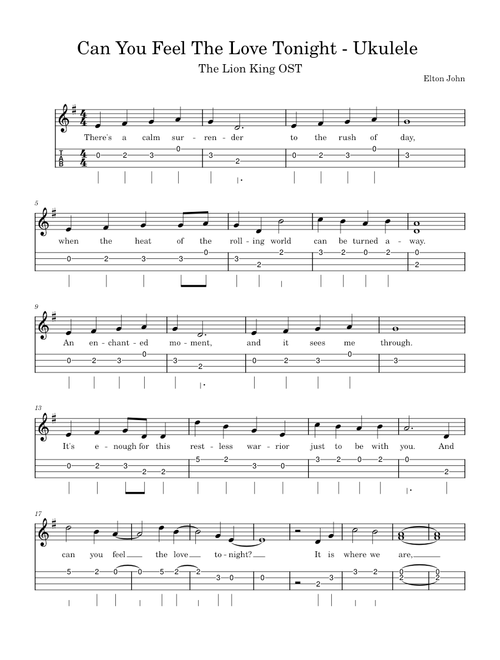 Can You Feel the Love Tonight – Ukulele