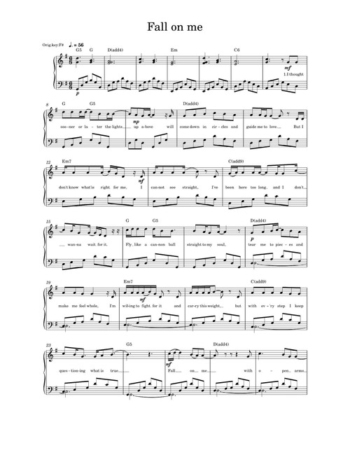 Fall On Me (Arr. Andrea Bocelli) (Piano Solo)