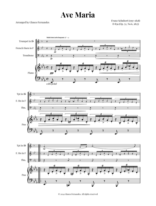 Ave Maria by Schubert for Brass Trio (Trumpet, French Horn, Trombone) with Piano (Arr. Glauco Fernandes) - Franz Schubert (Brass Ensemble)
