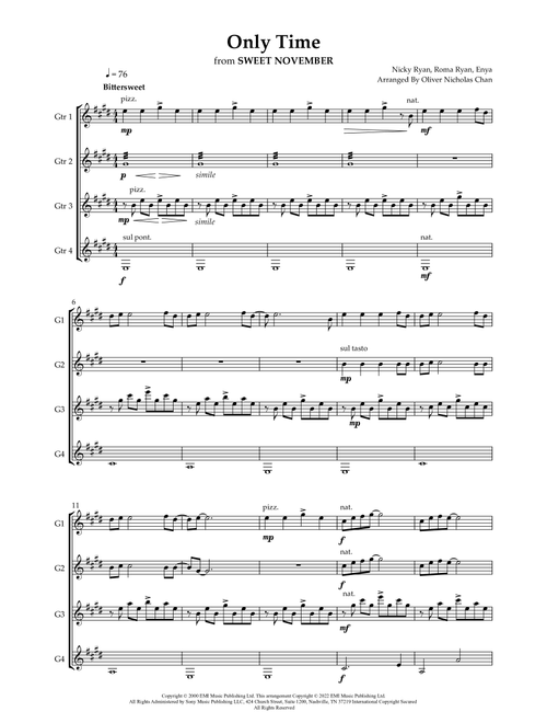 Only Time - Score Only (Arr. Oliver Nicholas Chan) - Enya (Guitar Ensemble)