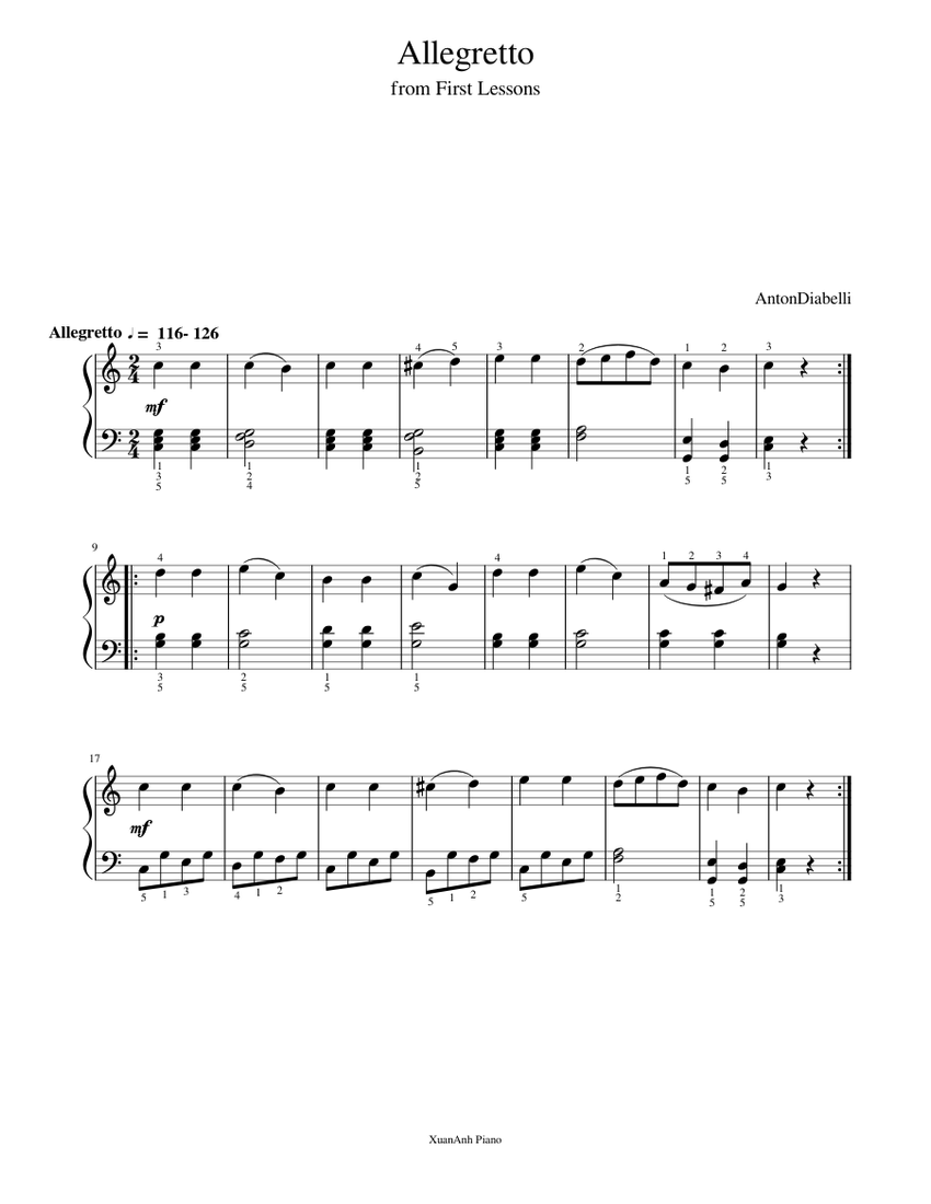 Allegretto Sheet Music for Piano (Solo) easy | MuseScore.com
