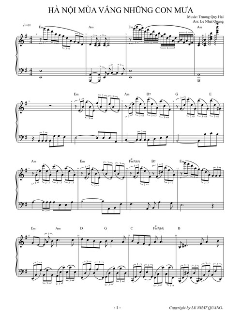 HÀ NỘI MÙA VẮNG NHỮNG CƠN MƯA (Arr. Le Nhat Quang) - Various (Piano Solo)