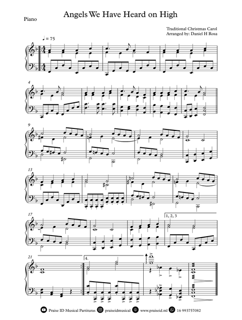 Angels We Have Heard on High  - Gloria in excelsi Deo - Intermediate Piano (Arr. Daniel H Rosa) - Traditional Christmas Carol (Piano Solo)