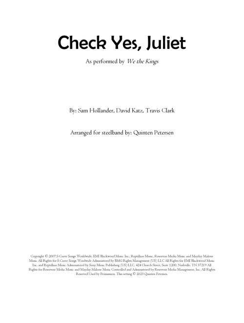 Check Yes, Juliet (Arr. Quinten Petersen) - We The Kings (Steel Drum Band)