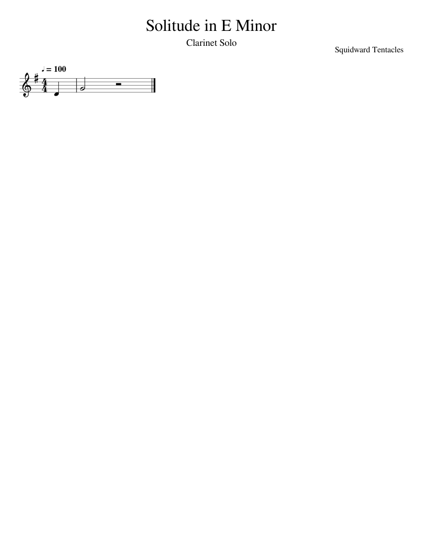 Solitude in E Minor - Clarinet Solo Sheet Music for Clarinet in b-flat ...
