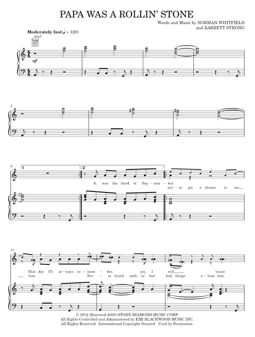 Papa Was A Rollin' Stone - George Michael, The Temptations (Piano-Vocal-Guitar)