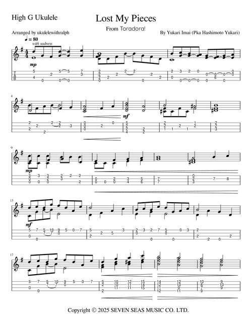 Lost My Pieces(M-45) (Arr. ukulelewithralph) - Yukari Imai (Pka Hashimoto Yukari) (Ukulele)