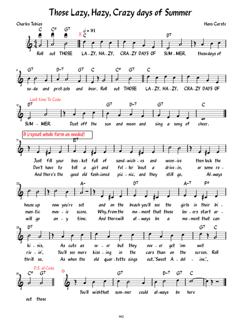 Those Lazy, Hazy, Crazy Days Of Summer (Lead sheet with lyrics )