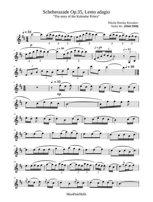 Scheherazade Op.35 - Nikolay Rimsky Korsakov (Violin) 🎻 Sheet
