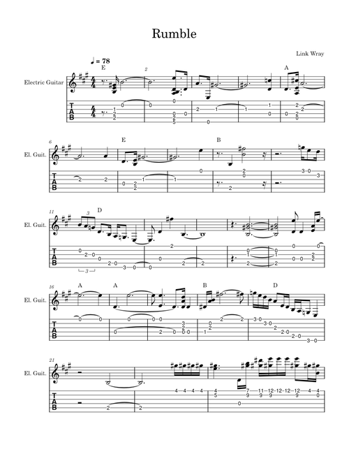 Rumble – Link Wray & His Ray Men guitar part