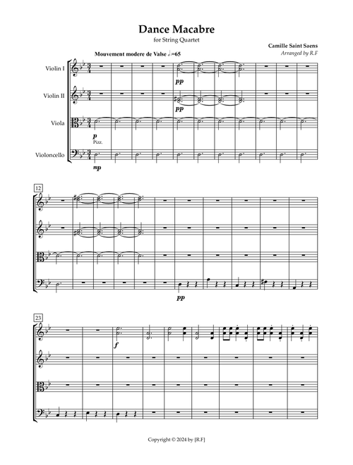 Dance Macabre for string quartet (Arr. R.F) - Camille Saint Saens (String Quartet)