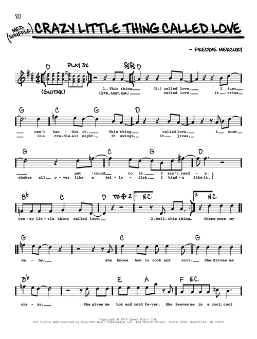 Crazy Little Thing Called Love - Queen (Real Book - Melody-Chords-Lyrics)
