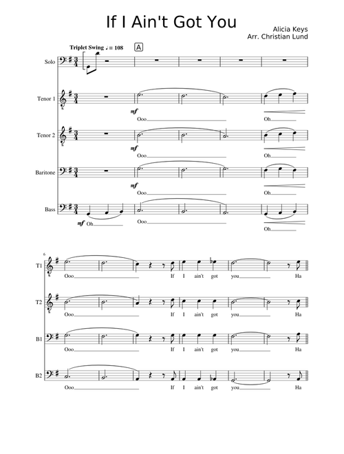 If I Ain't Got You (Alicia Keys) TTBB Male A Cappella Arrangement