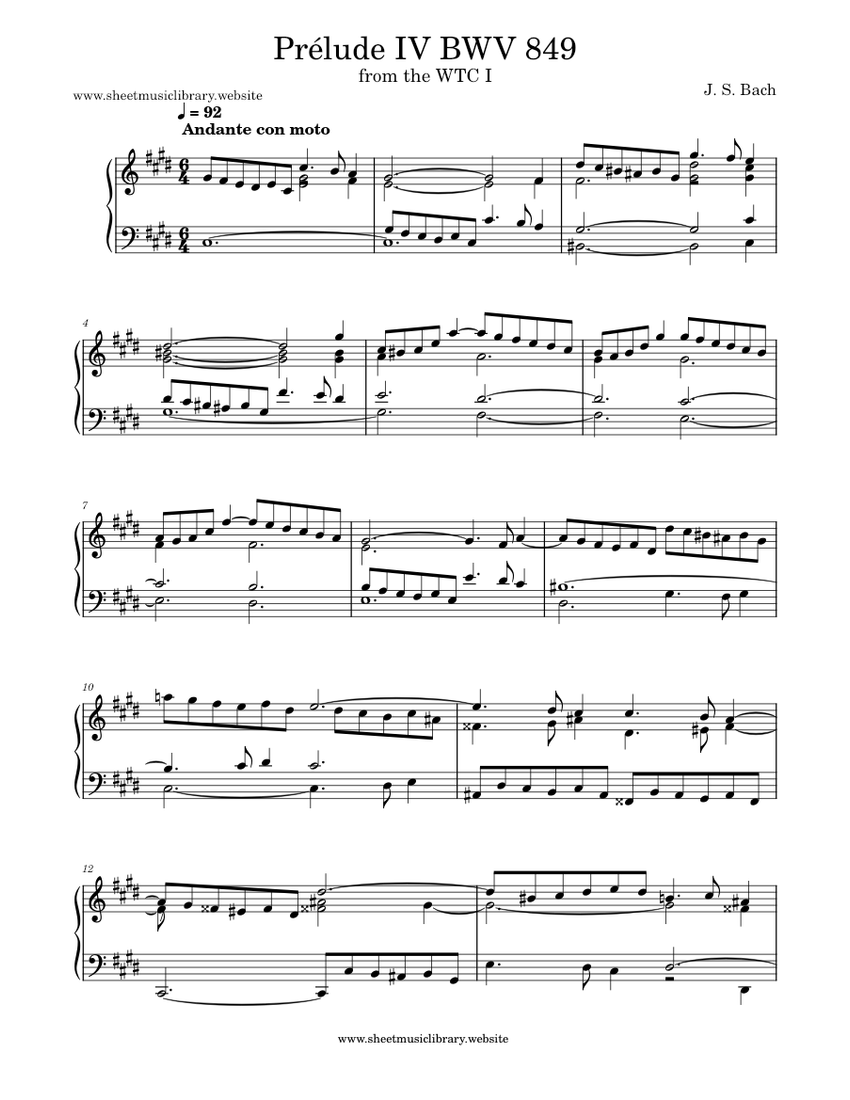 Prelude IV BWV 849 from the WTC I – J.S. Bach Sheet music Prelude IV BWV 849 from the WTC I – J.S. Bach Sheet music
