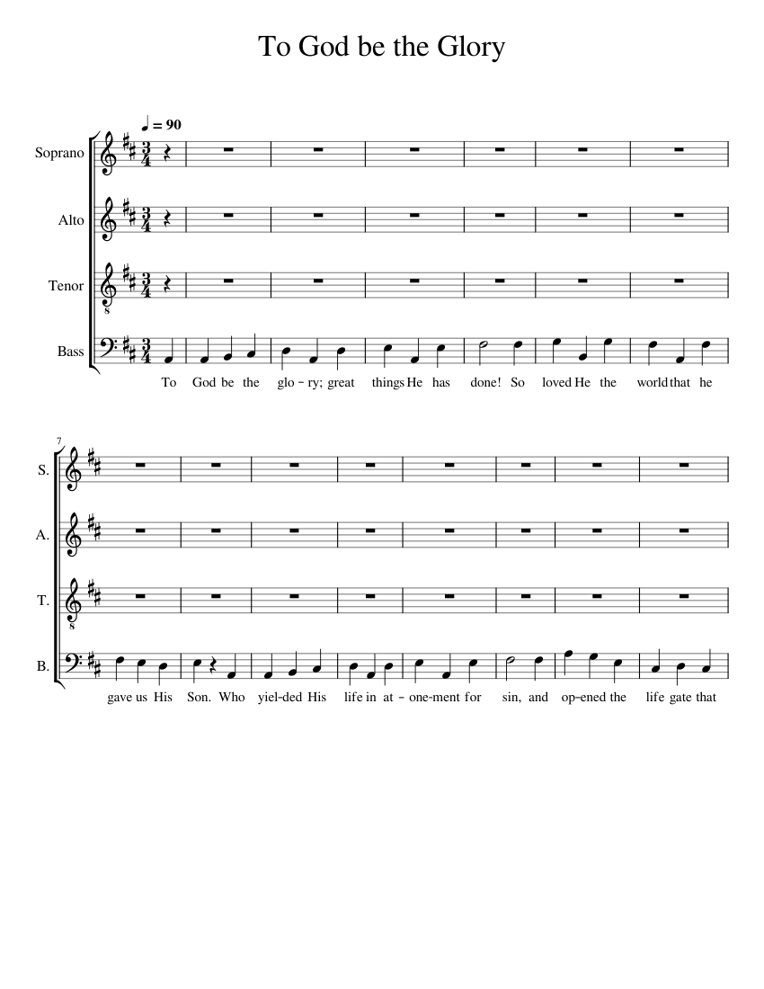 To God Be The Glory Sheet Music for Soprano, Alto, Tenor, Bass voice ...