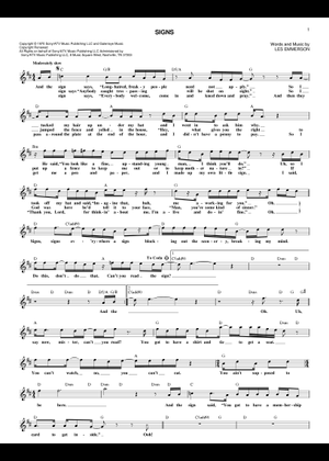 Play Official version of Signs Sheet Music by Tesla Five Man