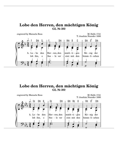 Lobe den Herren, den mächtigen König (Gotteslob 392 easy organ manualiter; Orgel leicht gesetzt) (Arr. Manuela Rosa) - Halle (Piano Chords-Lyrics)