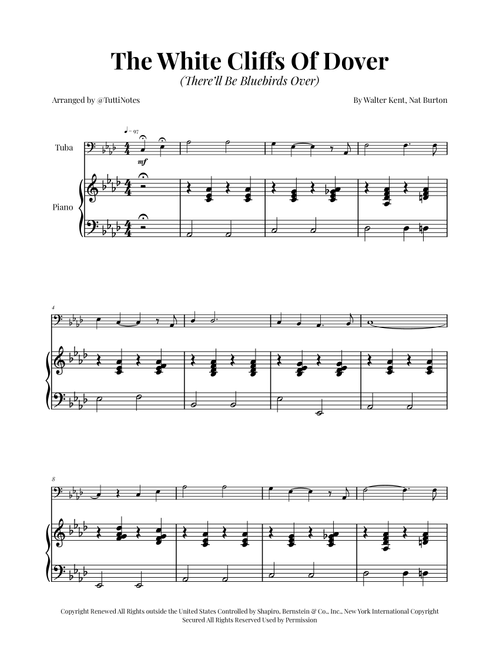 (There'll Be Bluebirds Over) The White Cliffs Of Dover (Arr. Glauco Fernandes) - Various (Tuba and Piano)